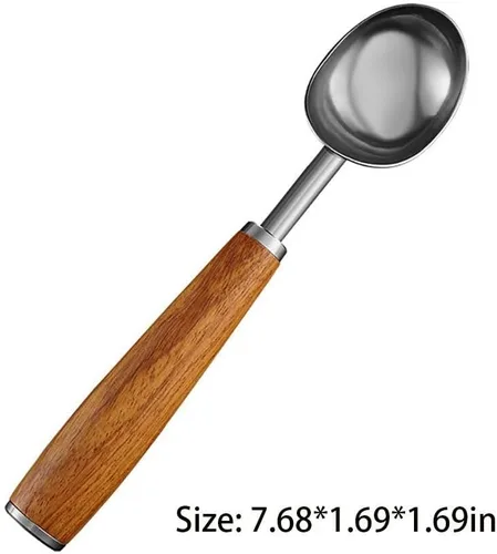 Miniatura 5 de Cuchara de helado de acero inoxidable con mango de madera, cuchara de hielo de metal para congelador, cuchara de galletas de café, accesorios