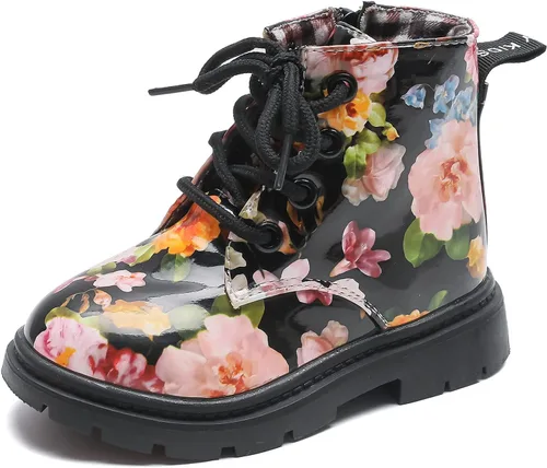 Miniatura 5 de Komfyea - Botas para niños con diseño de estampado de flores, con agujetas (Niños pequeños)