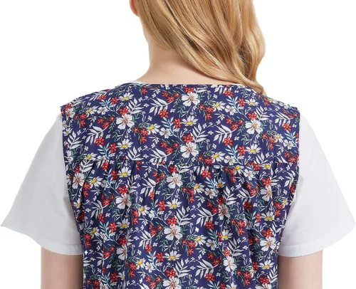 Miniatura 6 de Nanxson Delantal de zapatero para mujer con 2 bolsillos de parche, babero estampado de algodón, bata con botones para cocina de chef de trabajo