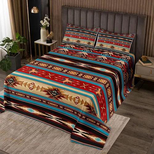 Miniatura 31 de Erosebridal Southwestern - Juego de colcha geométrica bohemia acolchada tamaño individual, juego de edredón étnico tribal con flechas occidentales