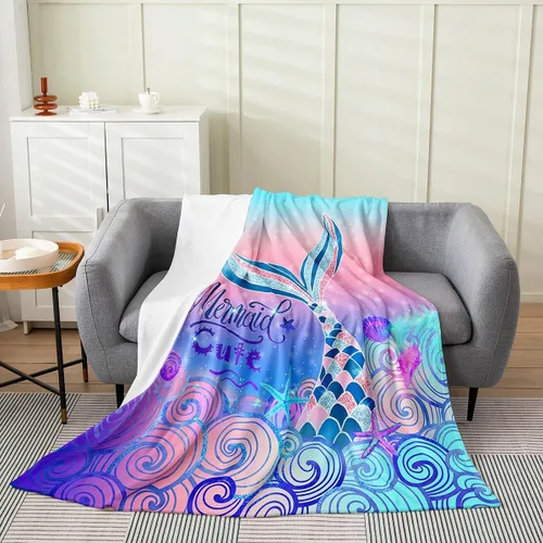 Miniatura 8 de Erosebridal Manta de cola de sirena para niños, manta de vellón de sirena de 40 x 50 pulgadas para niñas, manta de franela de escamas de peces