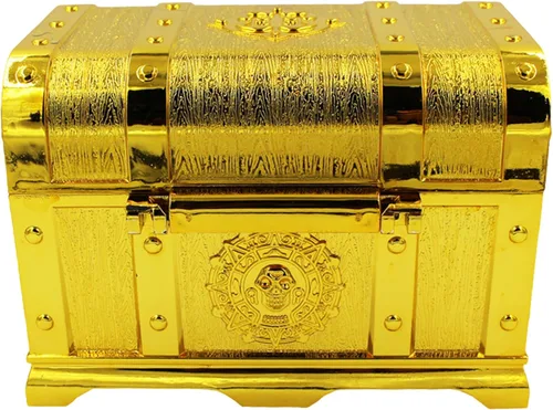 Cofre del tesoro pirata para niños: pequeña caja del tesoro con cerradura y llave, caja de colección vintage de plástico para almacenamiento de