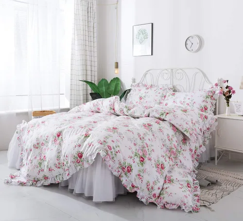 Miniatura 23 de FADFAY Juego de ropa de cama floral estilo campestre francés con estampado de pájaros azules, colección de faldas de cama, 800 hilos por pulgada