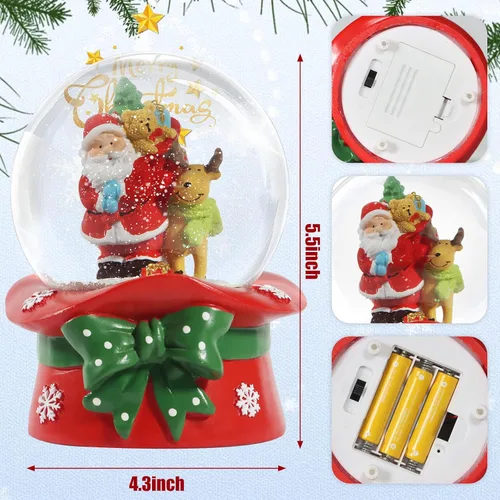Miniatura 8 de Bola de Nieve Navideña de 100 mm con 8 Luces de Color, Bola de Nieve Musical, Papá Noel, Muñeco de Nieve, Reno, Caja de Música, Decoración Navideña