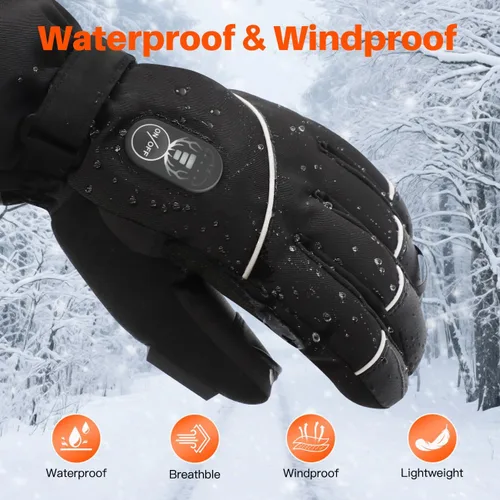 Miniatura 4 de Guantes eléctricos con calefacción, guantes de esquí impermeables y resistentes al viento con batería recargable y pantalla táctil, tres ajustes