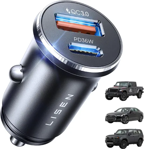 Miniatura 11 de LISEN Cargador de Coche USB C [2 Pack] [Mini y Metal] Cargador USB para Encendedor de Cigarrillos Carga Rápida [PD QC 3.0] Cargador de Teléfono