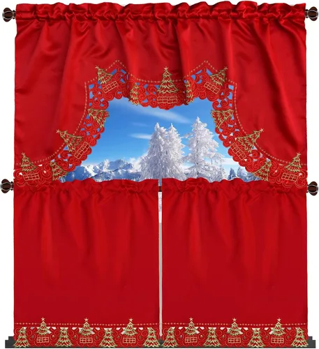 Miniatura 11 de Grelucgo Juego de cortinas bordadas para ventana de cocina (corazón)
