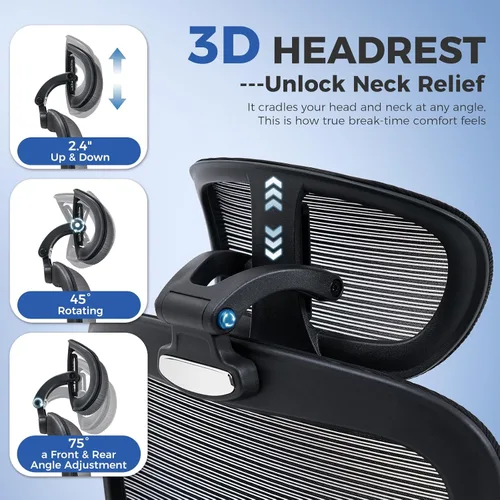 Miniatura 4 de Silla de oficina ergonómica, silla de escritorio de malla con soporte lumbar ajustable 2D, alivia el dolor de espalda durante largos días de trabajo