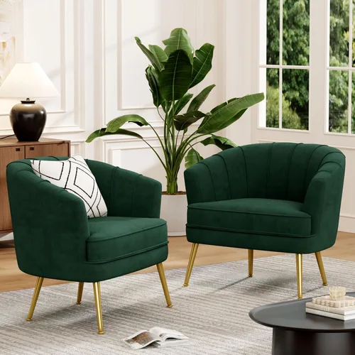 Miniatura 16 de Silla de acento de terciopelo Andeworld, silla de sofá individual moderna tapizada, sillón de club de barril cómodo para sala de estar con patas