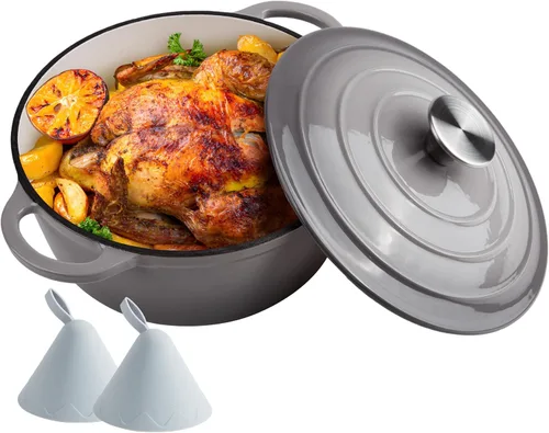 Miniatura 19 de Horno holandés de hierro fundido esmaltado de 6 cuartos de galón con tapa, asas dobles grandes, apto para horno hasta 500 °F, olla redonda clásica
