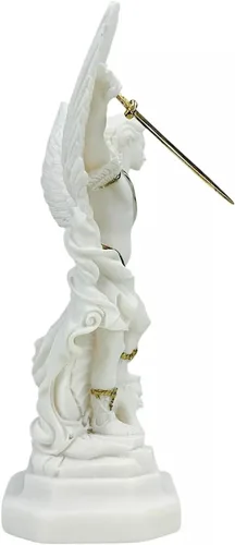 Miniatura 3 de Generic Saint St Michael Arcángel derrotó a Lucifer estatua griega figura de escultura con detalles dorados, oro blanco, altura: 9.1 in (9 pulgadas)