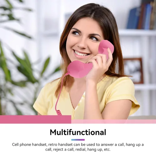 Miniatura 2 de Auricular de teléfono para teléfono celular, teléfono retro rosa con conector de 0.138 in, receptor de teléfono móvil, auriculares antiguos