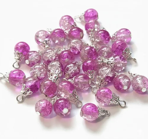 Miniatura 7 de 30pcs Handcrafted Crackle Glass Beads Drops w/Silver Wire & Bead Cap ~Jewelry Making~ (Army Green)