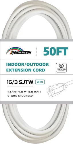 Miniatura 13 de Cable de extensión para interiores y exteriores, resistente a la intemperie, certificación UL, calibre 16, 30 pies, color blanco, 3 clavijas
