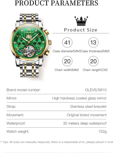 Miniatura 53 de OLEVS Reloj de pulsera automático con diseño de esqueleto para hombre, de lujo, con diamantes de lujo, de acero inoxidable, calendario, reloj