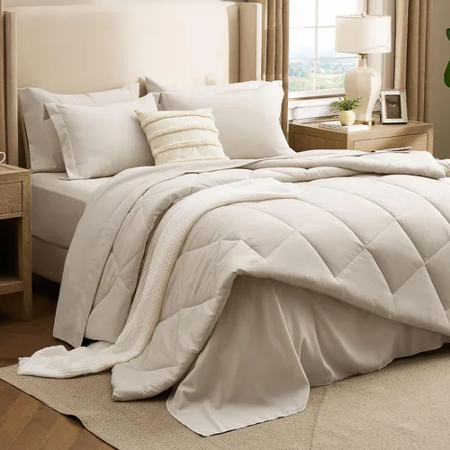Miniatura 8 de Bedsure Juego de edredón individual de 5 piezas, serie premium, cama suave de lujo de hotel en una bolsa, alternativa al plumón de ganso, seguro