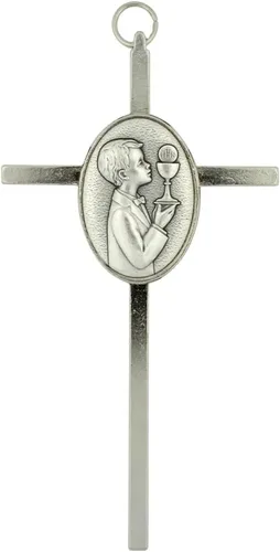 Miniatura 3 de Pequeña cruz metálica de pared, 4.5 pulgadas de alto, gran regalo católico para bautismo, primera comunión y confirmación, decoración cristiana