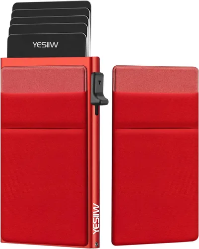 YESIIW Pop up Slim Card Holder RFID Blocking with Money Pocket Minimalist Business Credit Card Wallet for Women and Men Aluminum Metal Bank Card