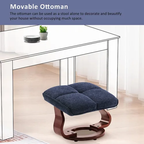 Miniatura 9 de MCombo Sillón reclinable giratorio con otomana, juegos de sillas de TV con masaje por vibración, ideal para espacios pequeños, sala de estar y Azul