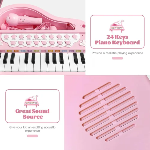 Miniatura 4 de Love & Mini - Piano/teclado de juguete para niños de 3 a 5 años como regalo de cumpleaños, con 24 teclas, color rosa; instrumento musical de juguete