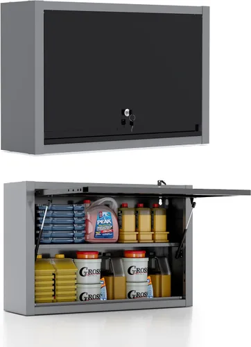 JZD Armario de pared de metal con estante extraíble, armario colgante con cerradura con puerta que se abre hacia arriba, para cocina, almacén,