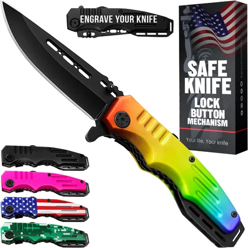Miniatura 8 de Cuchillo de bolsillo con bloqueo de seguridad para mujeres - Cuchillo asistido por resorte, cuchillos lindos - Accesorio de herramienta de 2. Rosa