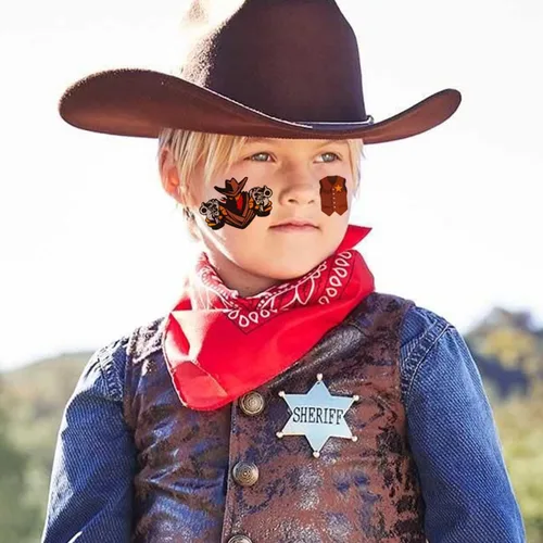 Miniatura 3 de CHARLENT Tatuajes temporales de vaquero para niños, 100 tatuajes temporales de vaquero occidental para niños, regalos de fiesta de cumpleaños