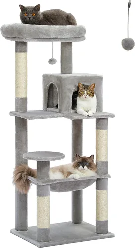 Miniatura 20 de PETEPELA Árbol de Madera para Gatos de Interior Torre de Múltiples Niveles con Postes Rascadores Cubiertos de Sisal, Condominio Acogedor, Hamaca