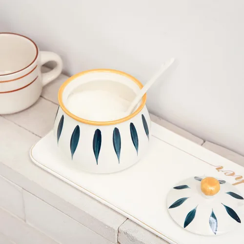 Miniatura 5 de Azucarero de porcelana con tapa y cuchara, tarros de azúcar de cerámica de 12 onzas para cocina y hogar, contenedor de azúcar de granja para barra