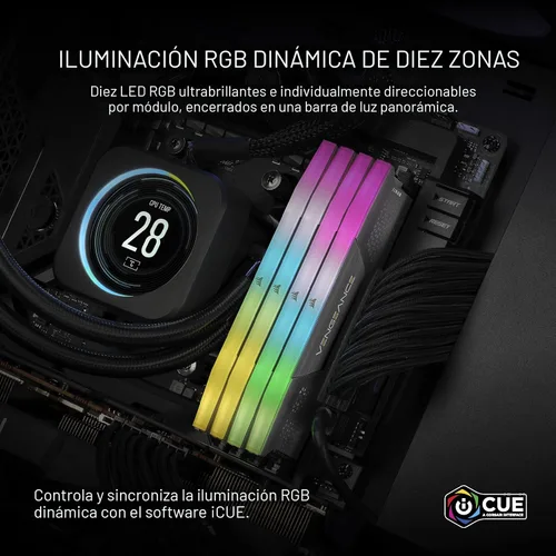 Miniatura 4 de CORSAIR VENGEANCE RGB DDR5 64 GB (2 x 32 GB) DDR5 6000 MHz CL40 AMD EXPO Intel XMP iCUE Memoria de computadora compatible - Gris (CMH64GX5M2B6000Z40)