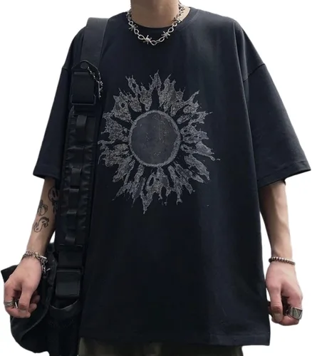 Camiseta gótica Y2K para hombres y mujeres, camiseta oscura Academia Sun Graphic Tops Japonés Coreano Emo Alt Hip Hop Camisas sueltas Blusa