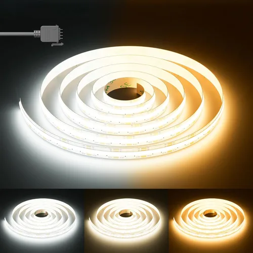 PAUTIX COB Tira de Luz LED Blanca CCT Ajustable 3200LEDs, CRI90+ 16.4ft/5m Regulable 2700K-6500K 24V Cinta de Luz LED, para Bajo Gabinete Dormitorio