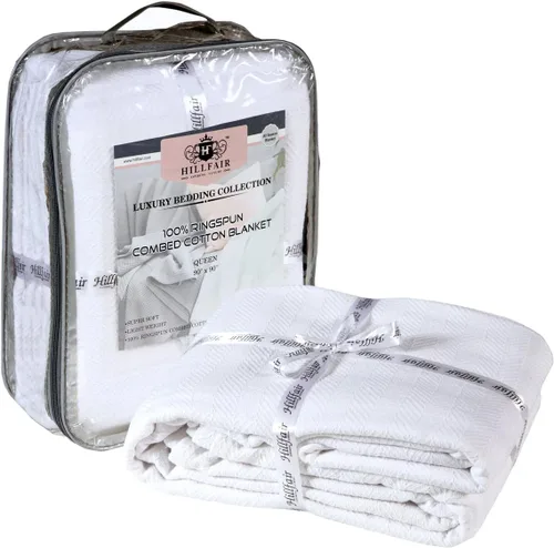 Miniatura 20 de HILLFAIR Manta de Algodón 100% Peinado– Mantas de Cama Tamaño Twin– Mantas Cálidas Suaves para Todas las Estaciones Transpirables Ligeras de Verano