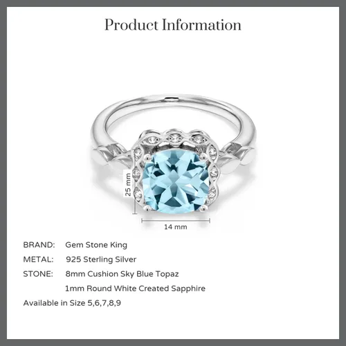 Miniatura 81 de Gem Stone King Anillo de compromiso de plata de ley 925 de 0.315 in con piedra natal y zafiro blanco creado Anillo de compromiso de boda