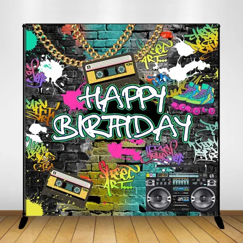 Miniatura 10 de Mocsicka Graffiti Telón de Fondo de Cumpleaños de los Años 80 y 90 Fondo Urbano Retro para Fiesta de Cumpleaños de los 80 y 90 Hip Hop Rock Gris