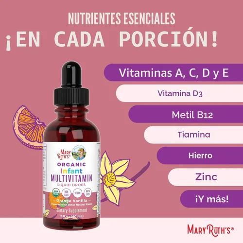 Miniatura 7 de MaryRuth Organics Multivitamínico con hierro para bebés USDA Organic Gotas líquidas para bebés de 6 a 12 meses Apoyo inmunológico y bienestar