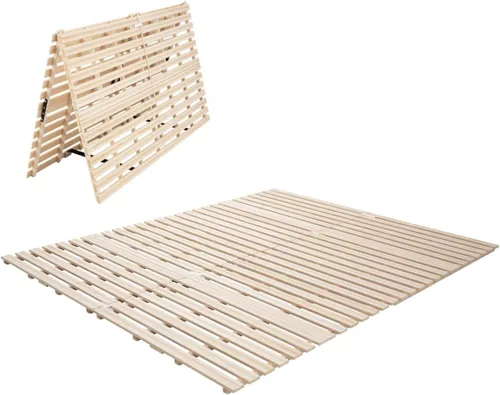 EMOOR Cama de madera con listones de media pliegue tamaño Queen (63 x 78.7 pulgadas) para colchón de futón japonés Franco-Tower, Paulownia sin