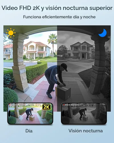 Miniatura 2 de XTU - Timbre de batería, video de 180° de arriba a abajo, vista en vivo con conversación bidireccional, sin costo mensual, Wi-Fi de 2.4G con timbre