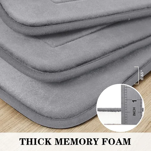 Miniatura 6 de BYSURE Tapete de baño de espuma viscoelástica gris, antideslizante, extra suave, absorbente, lavable a máquina, juego de alfombras de baño de 3