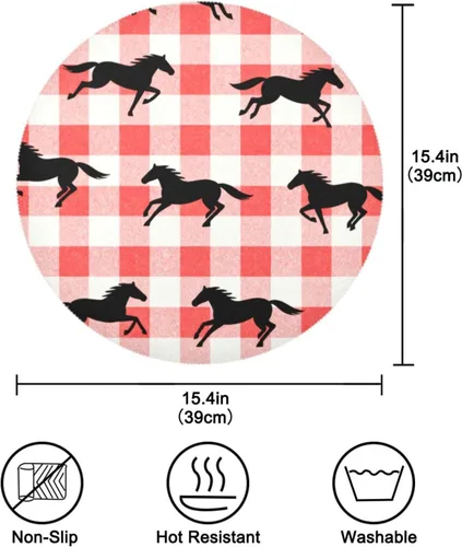 Miniatura 4 de Red Checkered Running Horse Circle placemats Solid placemats for Dining Table Set of 4 15x15 in individuales para comedor