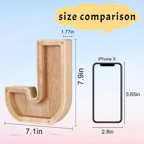 Miniatura 5 de Alcancía personalizada con nombre de madera con nombre de la A a la Z, alfabeto de la A a la Z, para decoración del hogar para niños y adultos