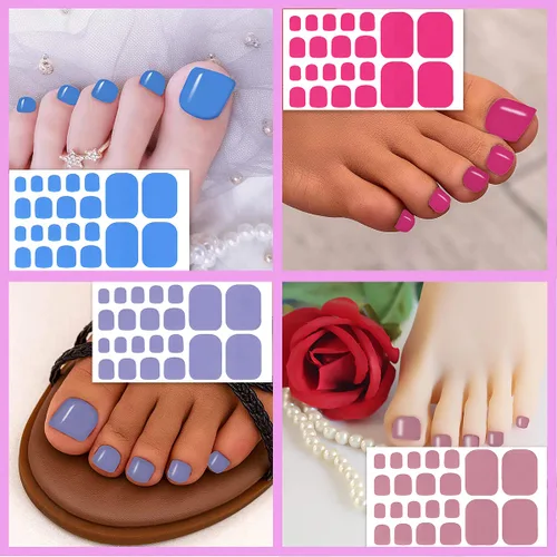 Miniatura 5 de 20 hojas de tiras de esmalte de uñas de los pies para mujer, calcomanías de color sólido para uñas de los pies, envolturas completas para niñas