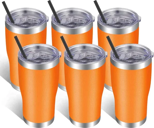 Miniatura 14 de VEGOND Vaso de acero inoxidable de 20 onzas con tapa y pajita, aislado al vacío, taza de café de viaje de doble pared (negro, paquete de 6)