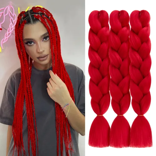 Miniatura 9 de SuCoo Extensiones de cabello trenzado Jumbo de fibra de alta temperatura, trenzas de ganchillo de 24 pulgadas, 3 unids/lote (negro)