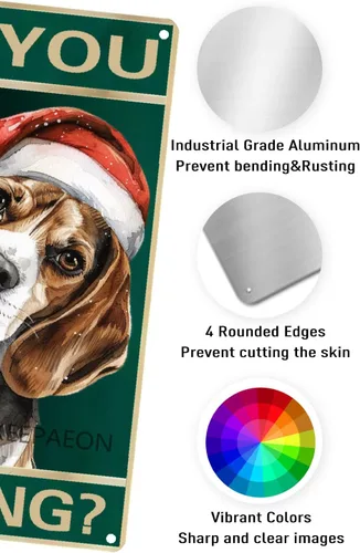 Miniatura 6 de Letrero de metal con texto en inglés "Beagle" Are You Pooping de 12 x 8 pulgadas, letrero de Navidad vintage, con sombrero de Papá Noel, divertido