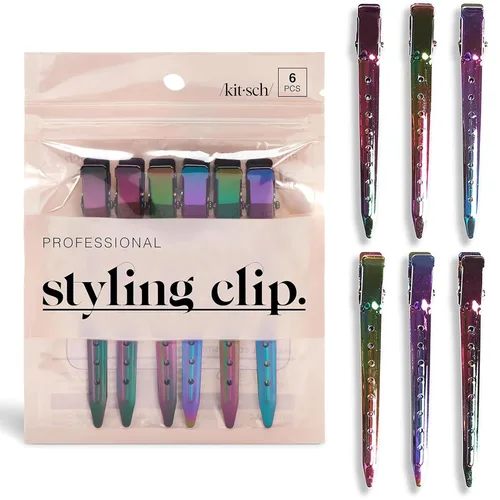 Kitsch Pinzas de cocodrilo profesionales para peinar el cabello, clips de aluminio de 3.5 pulgadas para aplicaciones de salón y maquillaje, ligeros