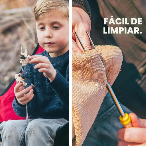 Miniatura 5 de MalloMe Smores Sticks para hoguera larga – Kit de palos para asar malvaviscos – Pinchos Smore Pinchos Hot Dog Tenedor Camphoguera Equipo de Cocina