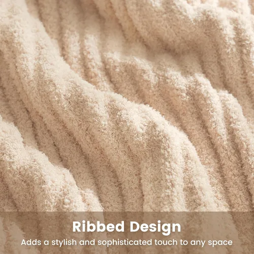 Miniatura 9 de Snuggle Sac Manta suave y acanalada beige para sofá, lujosa manta de punto mullida y acogedora para todas las estaciones, manta netural reversible