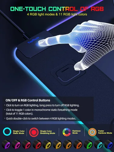 Miniatura 4 de TopMade Alfombrilla de Mouse de Carga Inalámbrica, Alfombrilla de Mouse para Juegos RGB, Alfombrilla de Escritorio para Oficina en Casa, 31.5" x RGB