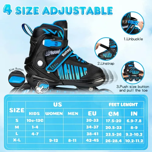 Miniatura 2 de Patines en línea ajustables para niñas y niños con ruedas de luz completa, divertidas cuchillas iluminadoras para principiantes, para niños, Azul